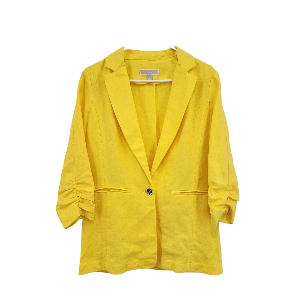 Michael Michael Kors Women's Ruched Sleeve 100% Linen Blazer - 8